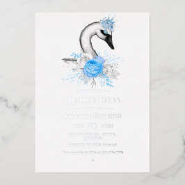 Blauw en zilver Zwan Quinceañera Folie Uitnodiging