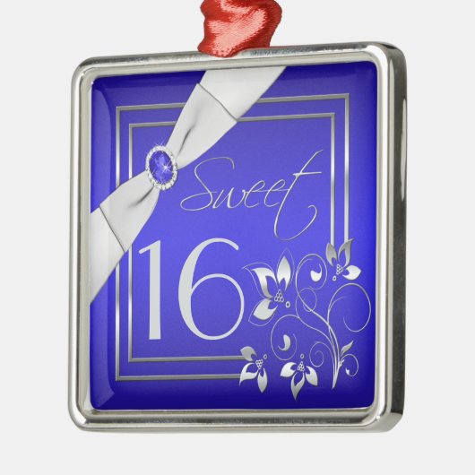 Blauw- en zilverbloemige sixtiaanse sierplanten metalen ornament (Links)