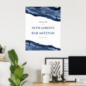 Blauw en Zilveren Agaat Border Bar Mitswa Welkom Poster (Thuiskantoor)