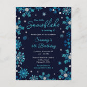 Blauw en Zilveren Sneeuwvlokken Verjaardagsfeestje Briefkaart (Voorkant)