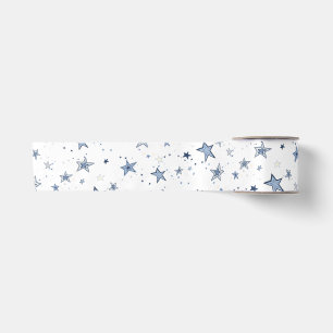 Blauw en Zilveren Sterren Kerstcadeau Satijnen Lint