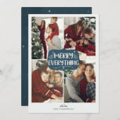 Blauw en zilveren sterren Merry Alles Multi Photo Feestdagenkaart (Voorkant / Achterkant)