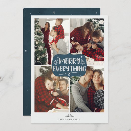 Blauw en zilveren sterren Merry Alles Multi Photo Feestdagenkaart (Voorkant / Achterkant)