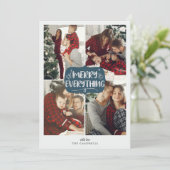 Blauw en zilveren sterren Merry Alles Multi Photo Feestdagenkaart (Staand voorkant)