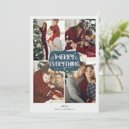 Blauw en zilveren sterren Merry Alles Multi Photo Feestdagenkaart (Staand voorkant)