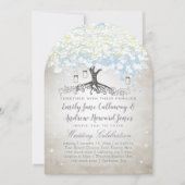 Blauw- en zilverhartrede Boho Wedding Kaart (Voorkant)