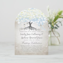 Blauw- en zilverhartrede Boho Wedding Kaart