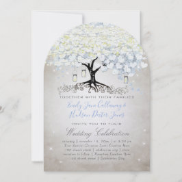 Blauw- en zilverhartrede Boho Wedding Kaart
