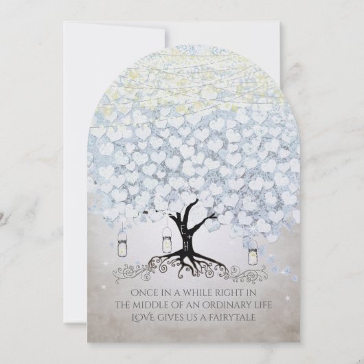 Blauw- en zilverhartrede Boho Wedding Kaart (Achterkant)