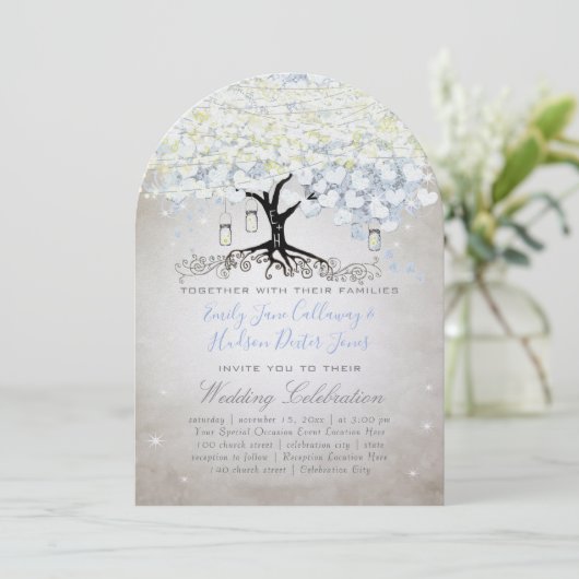 Blauw- en zilverhartrede Boho Wedding Kaart (Staand voorkant)