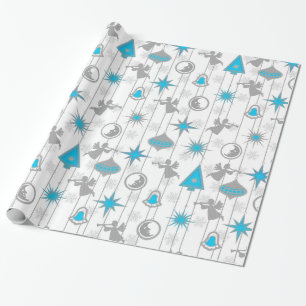 Blauw- en zilverkerstsierpapier cadeaupapier