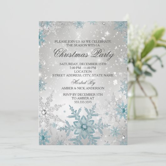 Blauw- en zilverkristal Snowflake-kerstfeest Kaart (Staand voorkant)