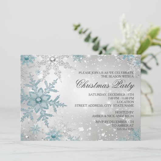 Blauw- en zilverkristal Snowflake-kerstfeest Kaart (Staand voorkant)