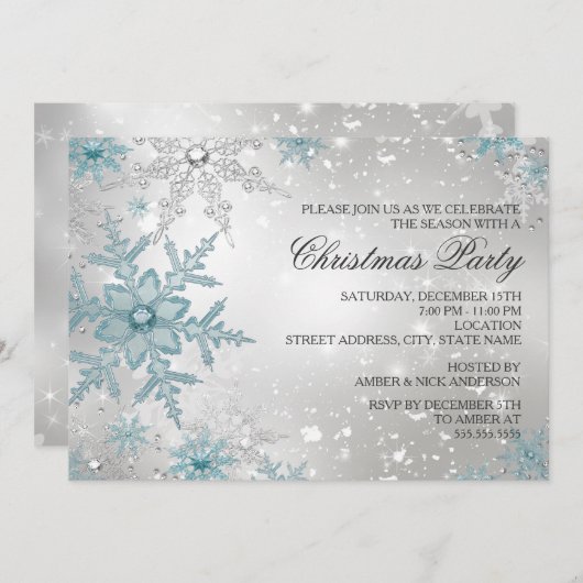 Blauw- en zilverkristal Snowflake-kerstfeest Kaart (Voorkant / Achterkant)