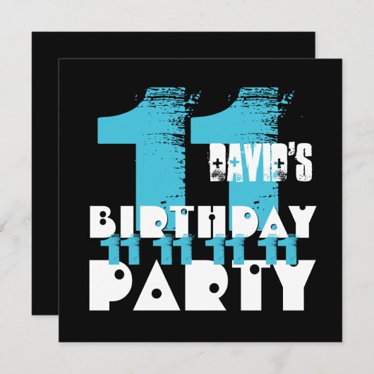 BLAUW EN ZWART 11e Verjaardagsfeest 11 Jaar Oud V0 Kaart (Voorkant / Achterkant)