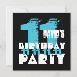 BLAUW EN ZWART 11e Verjaardagsfeest 11 Jaar Oud V0 Kaart