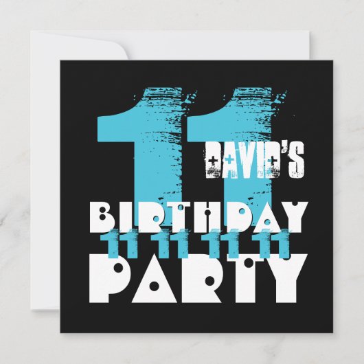 BLAUW EN ZWART 11e Verjaardagsfeest 11 Jaar Oud V0 Kaart (Voorkant)