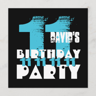 BLAUW EN ZWART 11e Verjaardagsfeest 11 Jaar Oud V0 Kaart