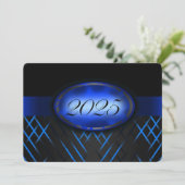 Blauw en zwart 2025 feest kaart (Staand voorkant)