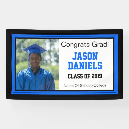 Blauw en zwart Afstudeerder één foto Spandoek (Horizontaal)