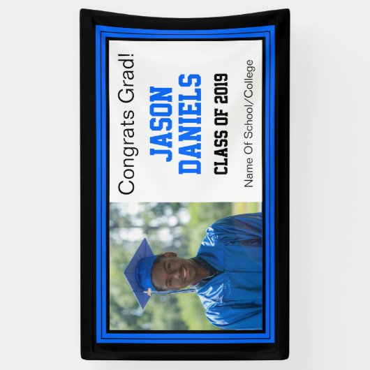 Blauw en zwart Afstudeerder één foto Spandoek (Verticaal)