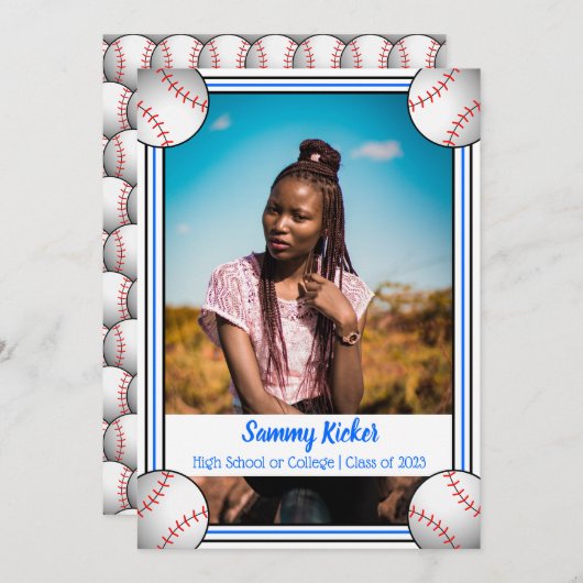 Blauw en zwart Afstuderen Aankondiging (Voorkant / Achterkant)