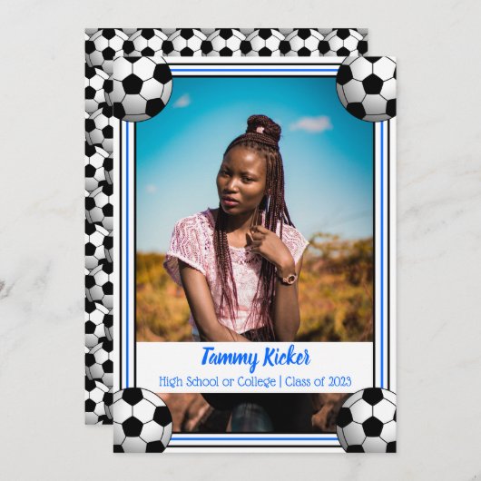 Blauw en zwart Afstuderen Aankondiging (Voorkant / Achterkant)