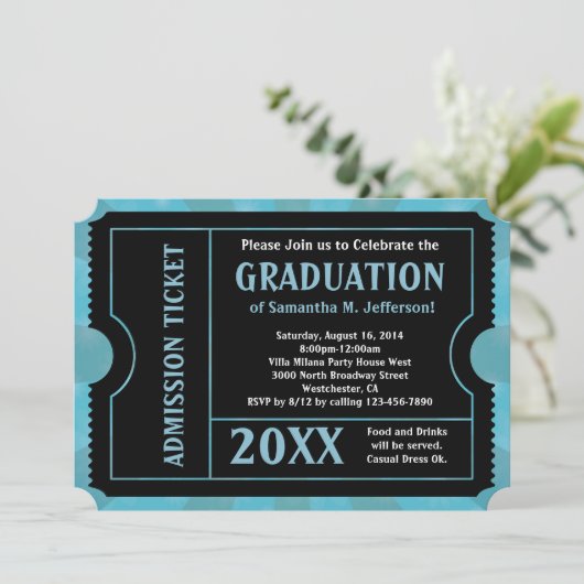 Blauw en zwart Afstuderen/partijkaartenuitnodiging Kaart (Staand voorkant)