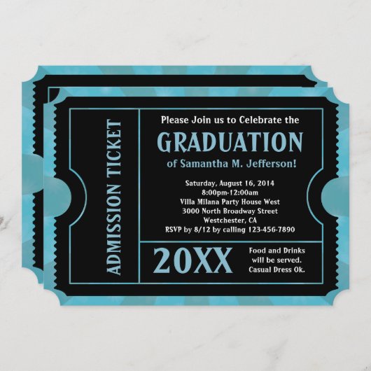 Blauw en zwart Afstuderen/partijkaartenuitnodiging Kaart (Voorkant / Achterkant)