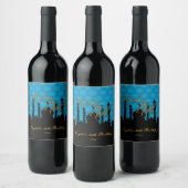 Blauw en zwart, Arabische Nacht Wijn Etiket (Flessen)