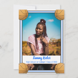 Blauw en zwart Basketball Afstuderen Aankondiging