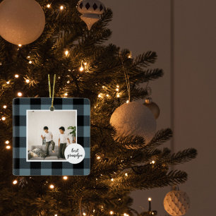 Blauw en zwart, beste opa-cadeau met foto keramisch ornament