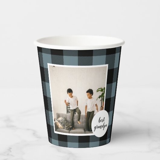 Blauw en zwart, beste opa-cadeau met foto papieren bekers (Voorkant)