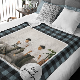 Blauw en zwart, beste opa-cadeau met foto sherpa deken