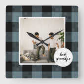 Blauw en zwart, beste opa-cadeau met foto vierkante klok (Voorkant)