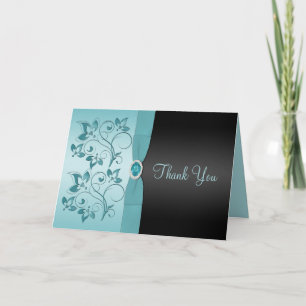 Blauw en Zwart Bloemen Dank u kaart