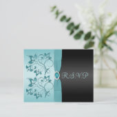 Blauw en zwart Bloemen R.S.V.P Briefkaart (Staand voorkant)