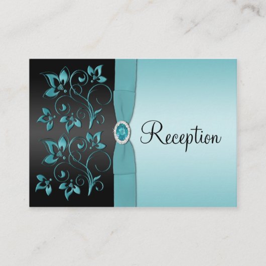 Blauw en zwart Bloemen Receptie Enclosure Kaart (Voorkant)