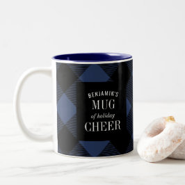 Blauw en zwart Buffalo Check geruite Funny Christm Tweekleurige Koffiemok