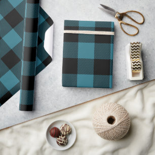 Blauw en zwart Buffalo Check Vakantie Cadeaupapier