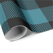 Blauw en zwart Buffalo Check Vakantie Cadeaupapier (Rol Hoek)
