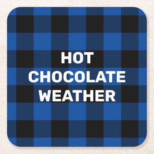 Blauw en zwart Buffalo Plaid Custom Gezegde Kartonnen Onderzetters (Voorkant)