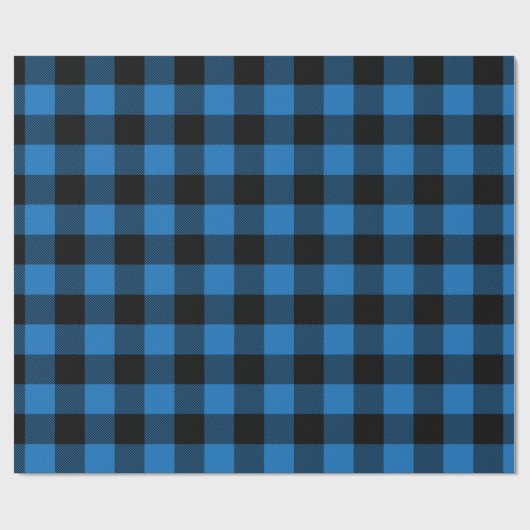 Blauw en zwart Buffel Plaid Patterned Cadeaupapier (Vlak)