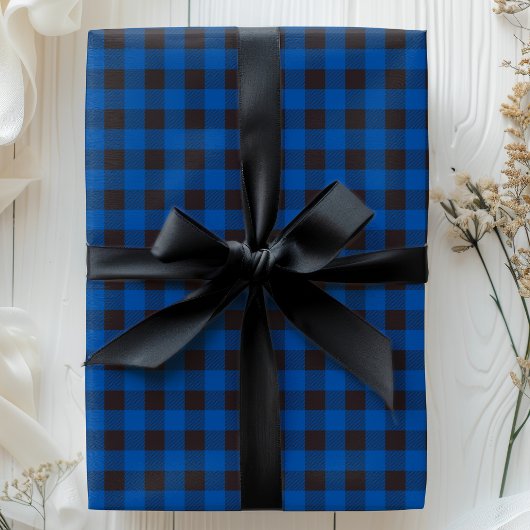 Blauw en zwart buffelplaid cadeaupapier