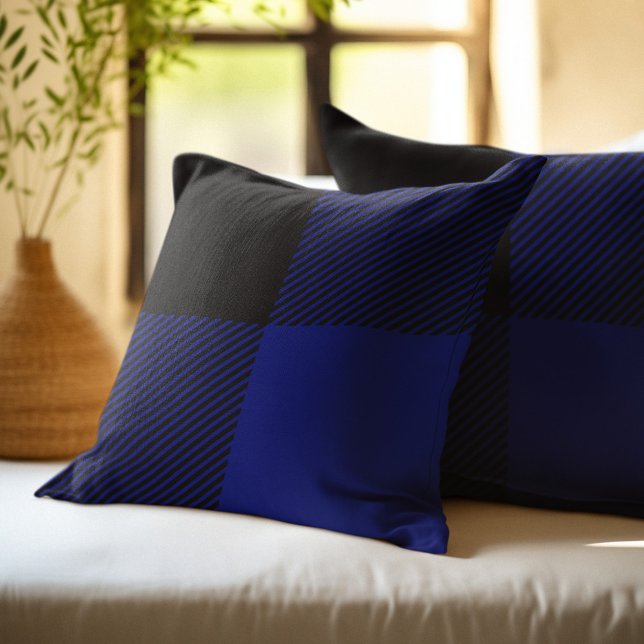 Blauw en zwart buffelplaid kussen (Creator heeft geüpload)