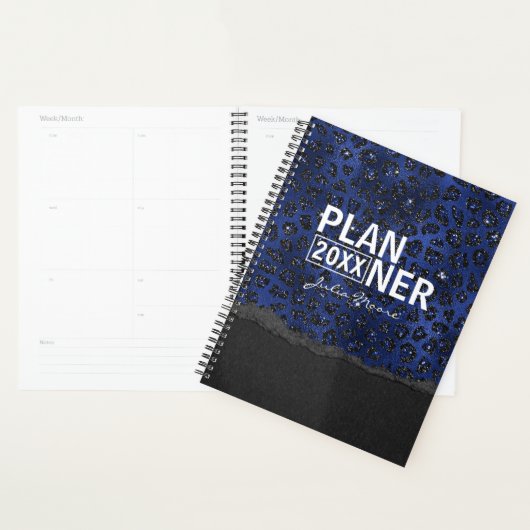 Blauw en zwart cheetah patroon gepersonaliseerd planner (Display)
