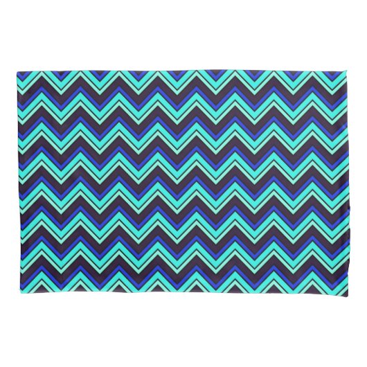 Blauw en zwart chevron zigzag patterned kussensloop (Voorkant)