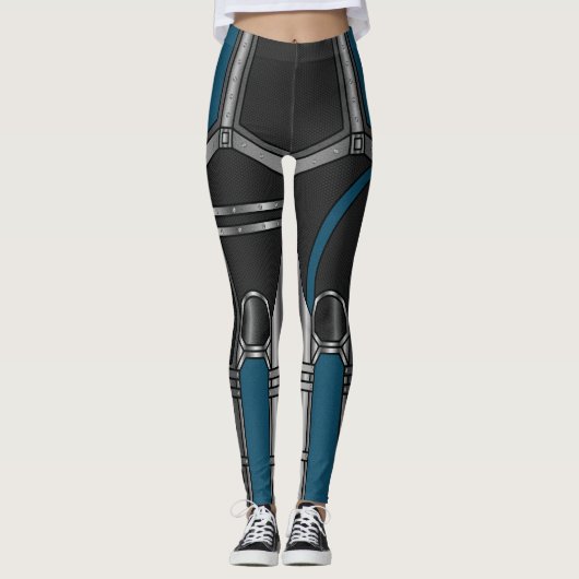 Blauw en zwart cybernetisch pantser uiterlijk leggings (Voorkant)
