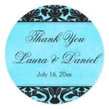 Blauw en zwart Damask 1,5" Dank u Sticker