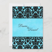 Blauw en zwart Damask bruiloft uitnodiging (Voorkant)